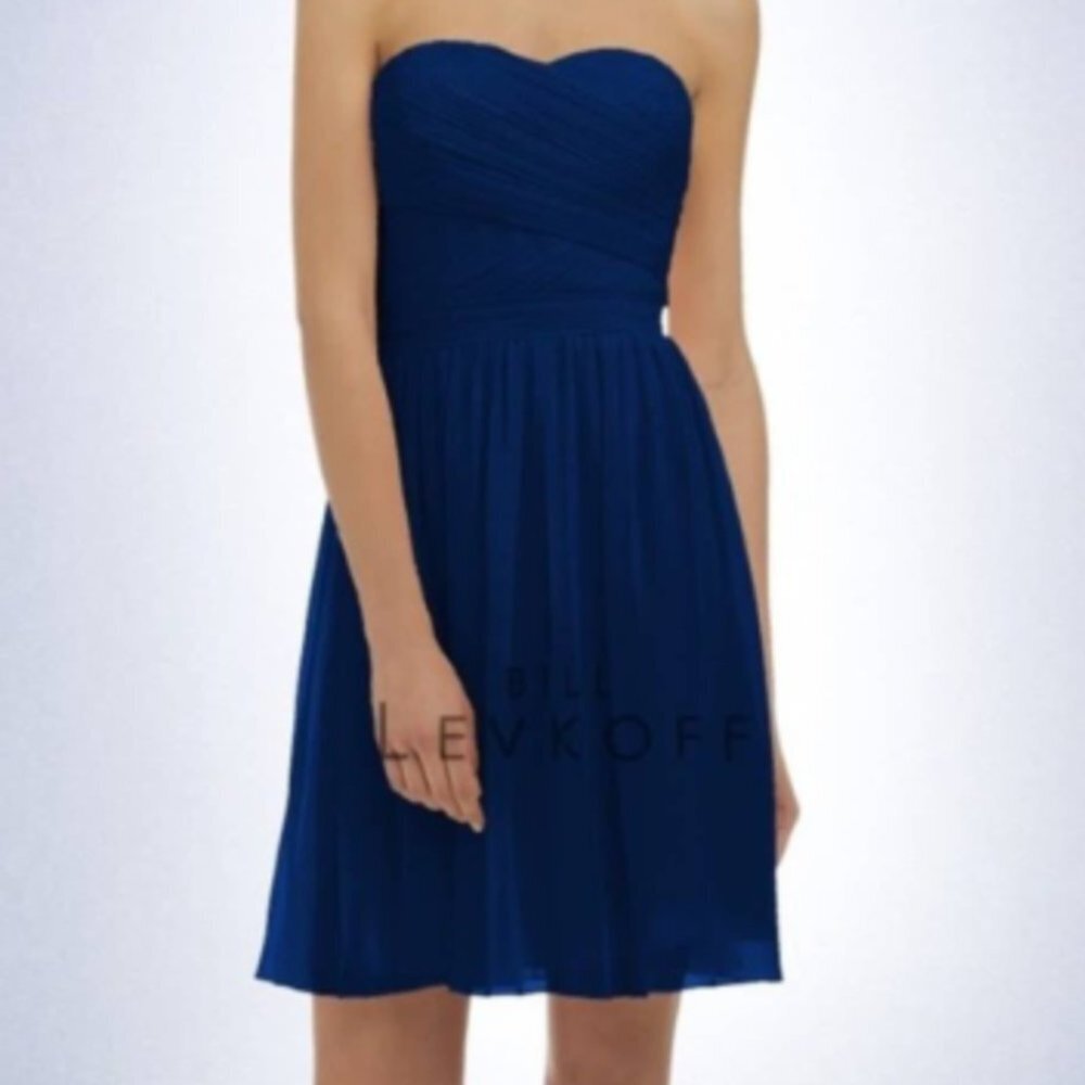 Bill Levkoff Navy Strapless Dress Bridesmaid Dress Blue Mini Sweetheart Neck